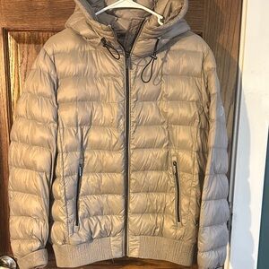 Tan Puffer Jacket with Hood